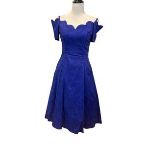 1980s VTG Karen‎ Lucas Niki Off-Shoulder Blue Scalloped Dress Size 8 Prom Glam